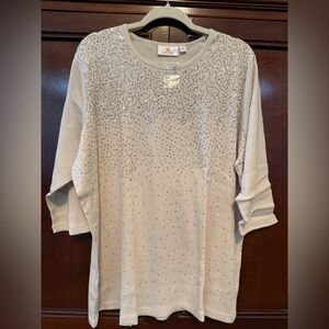 NWT Quacker Factory  Sparkle Ribbed Knit Top, 3/4 length sleeve Size 2X Tan